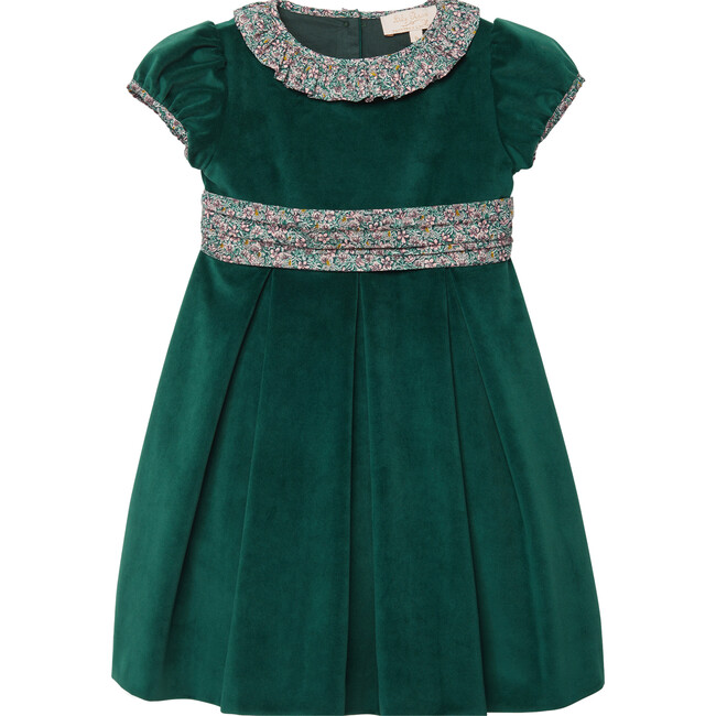 Liberty Print Robin Velvet Party Dress, Green Velvet & Ragged Robin