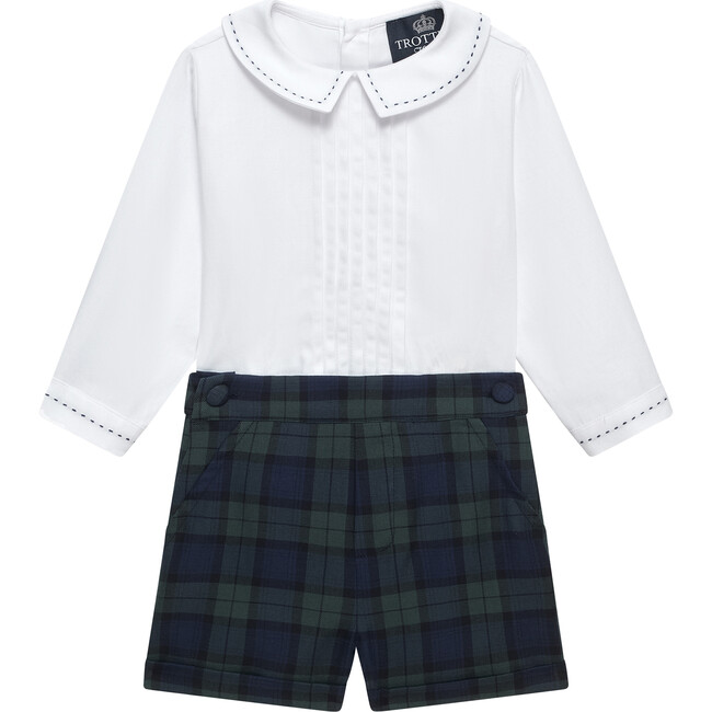 Little Rupert Set, White & Navy Tartan - Mixed Apparel Set - 1