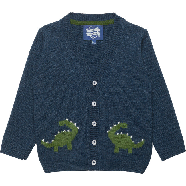 Little Dippy Dinosaur Cardigan, Navy Marl