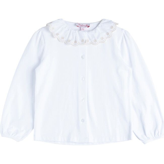 Elsa Button Down Blouse, White & Gold