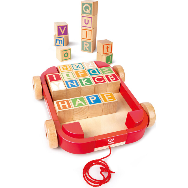 Pull-Along Cart With Stacking Blocks - Wooden Toy