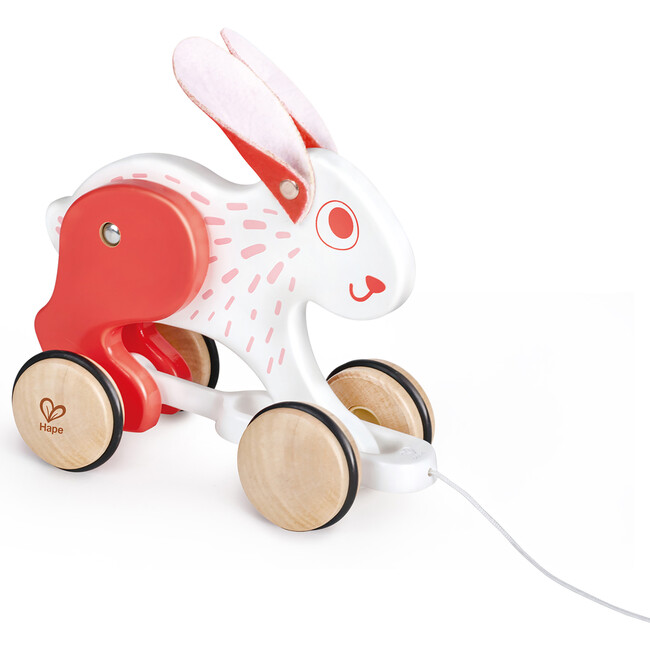 Pull Along - Bunny - White & Red - Wooden Animal Toy