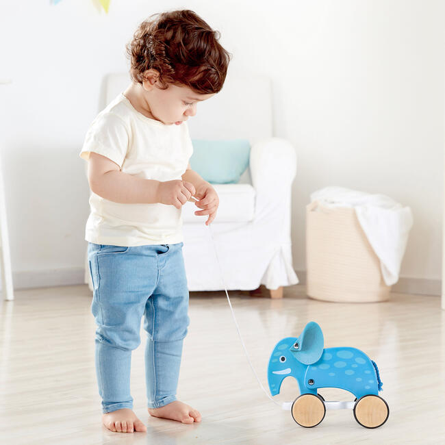 Pull Along - Elephant - Blue - Wooden Animal Toy - Developmental Toys - 2