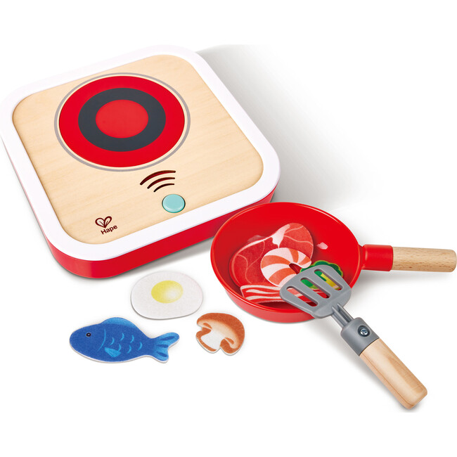 Interactive Stove Set - Light & Sound, Wooden Cooking Kitchen Play Set