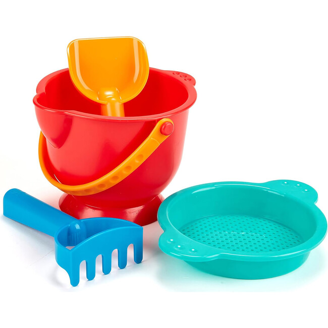 Beach Basics - 4pc Playset Includes Bucket Sifter, Rake & Shovel Toys