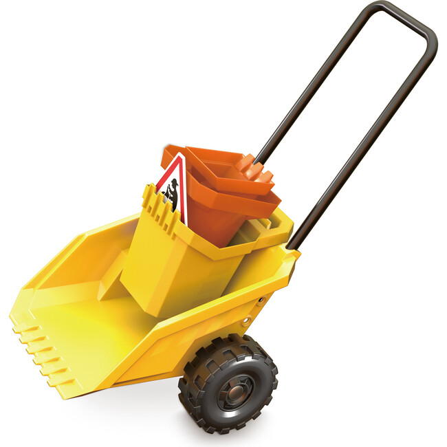 Construction Sand Toy Dumper Set - 5pc Beach & Sand Toy Set, Bulldozer, Digger Bucket, Safety Cone, Indicator & Cart, Outdoor Playset, Kids Age 3+