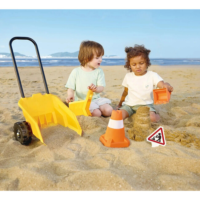 Construction Sand Toy Dumper Set - 5pc Beach & Sand Toy Set, Bulldozer, Digger Bucket, Safety Cone, Indicator & Cart, Outdoor Playset, Kids Age 3+ - BEACH TOYS - 4