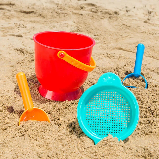 Beach Basics - 4pc Playset Includes Bucket Sifter, Rake & Shovel Toys - BEACH TOYS - 4