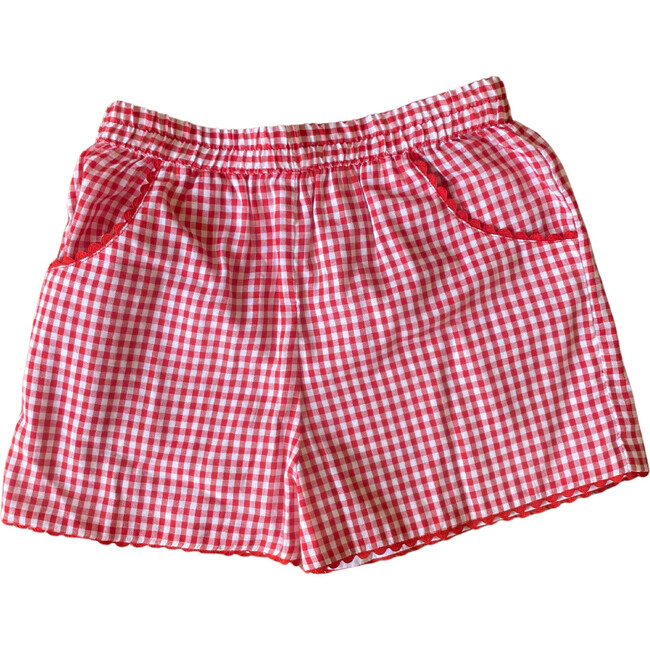Strawberry Fields Gingham Embroidered Shorts, Red