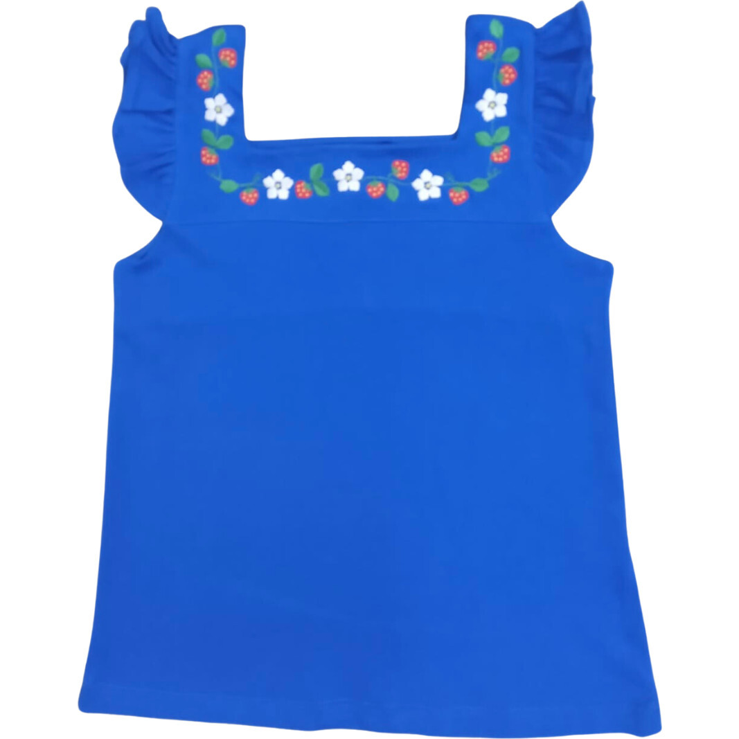 Strawberry Fields Floral Embroidered Butterfly Sleeve Top, Blue - Shirts - 1