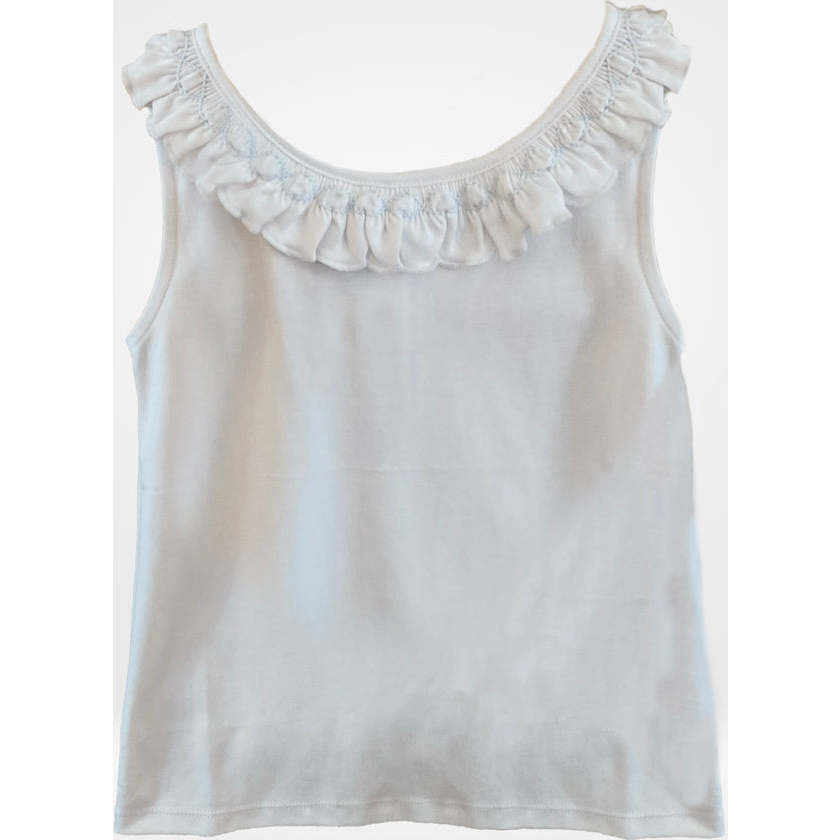 Sailboat Seersucker Sleeveless Smocked Top, White - Shirts - 1