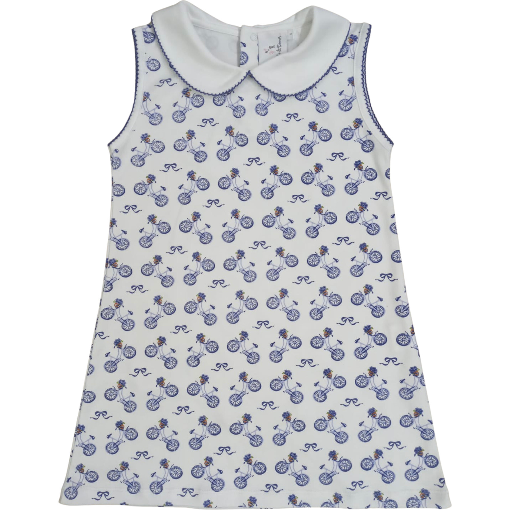 Hydrangea Bicycle Round Collar Sleeveless Dress, White - Dresses - 1