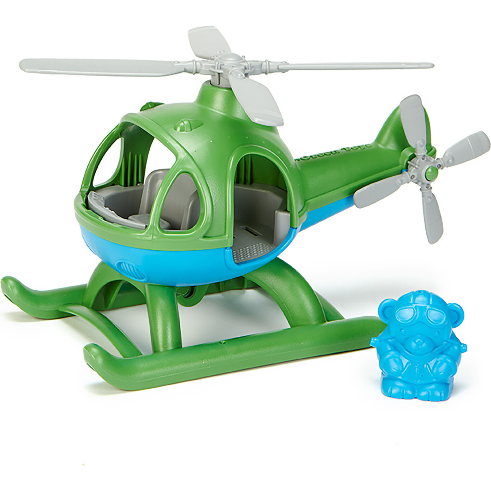 Green Toys: Helicopter Green - Blue Bear Pilot Character Play Vehicle - Play Kits - 1