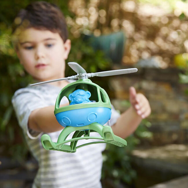 Green Toys: Helicopter Green - Blue Bear Pilot Character Play Vehicle - Play Kits - 2