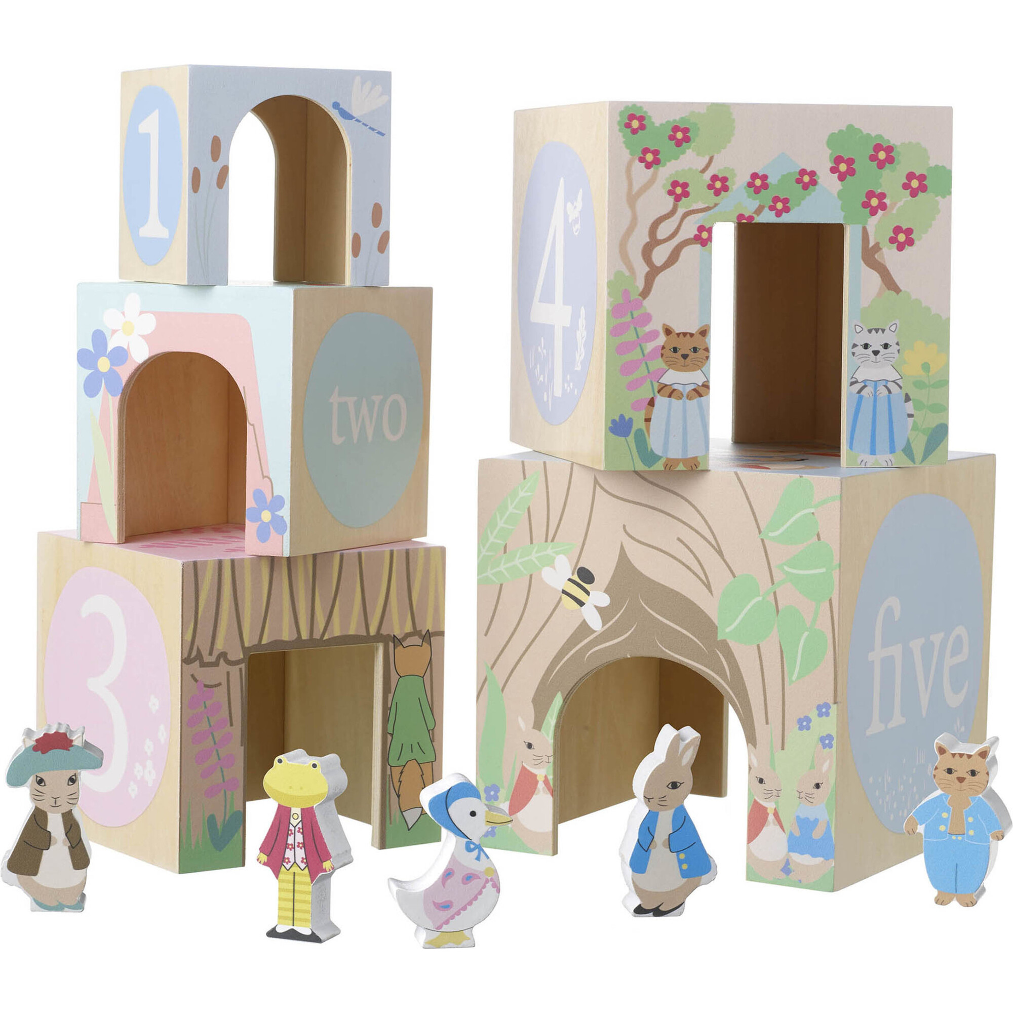 Peter Rabbit: Wooden Stacking Cubes - 5 Numbered Stacking Cubes - Stackers - 1
