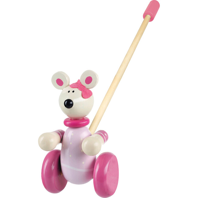 Orange Tree Toys: Push Along: Pink Mouse - Wooden Toy