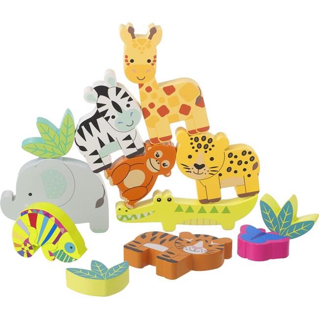 Orange Tree Toys: Stacking Jungle Animals - Wooden Animal Shaped Blocks