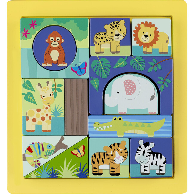 Orange Tree Toys: Jungle Animals: Block Puzzle - Hand Painted Colorful Puzzle