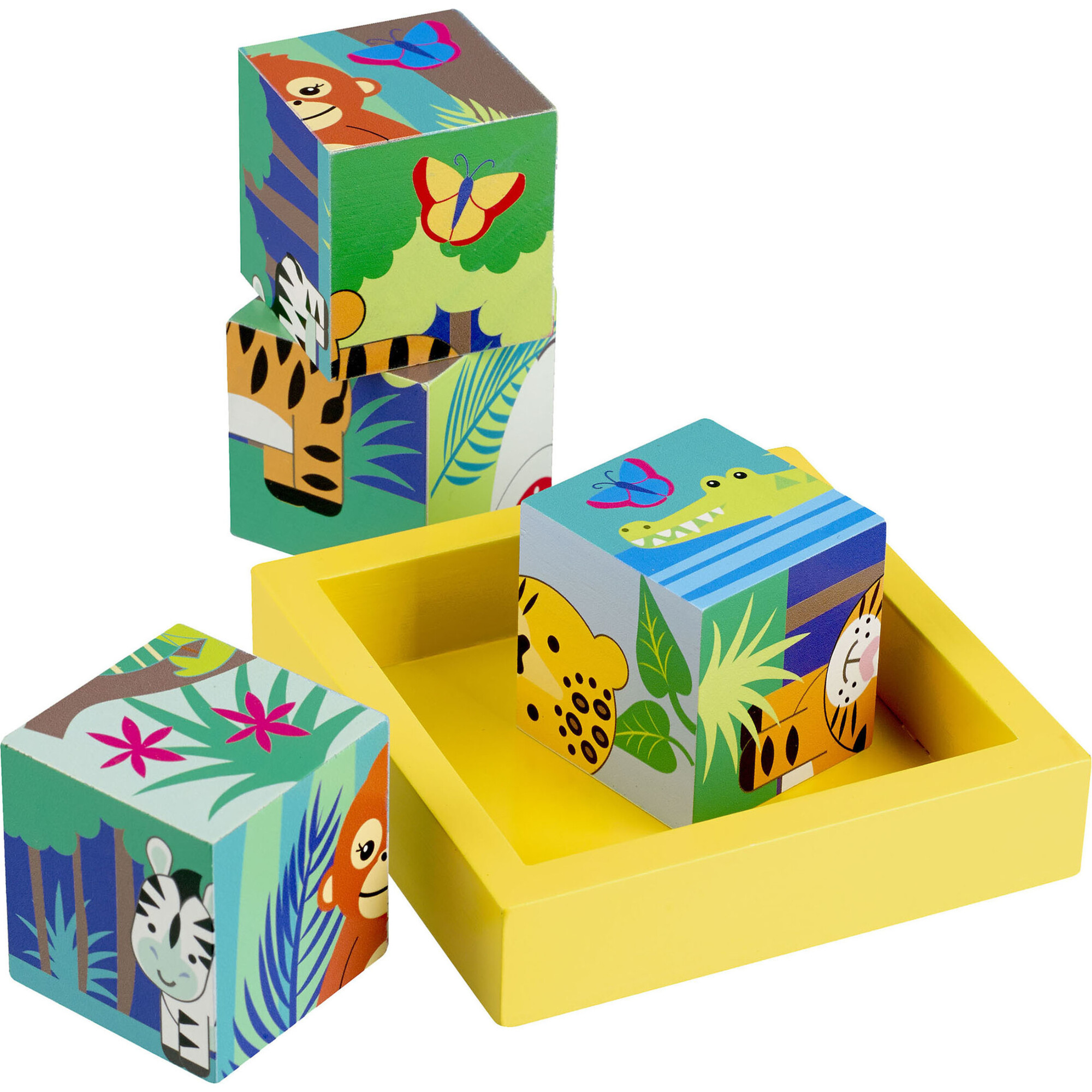 Orange Tree Toys: Jungle Animals - Four Blocks Puzzle - Wooden Puzzles - 1