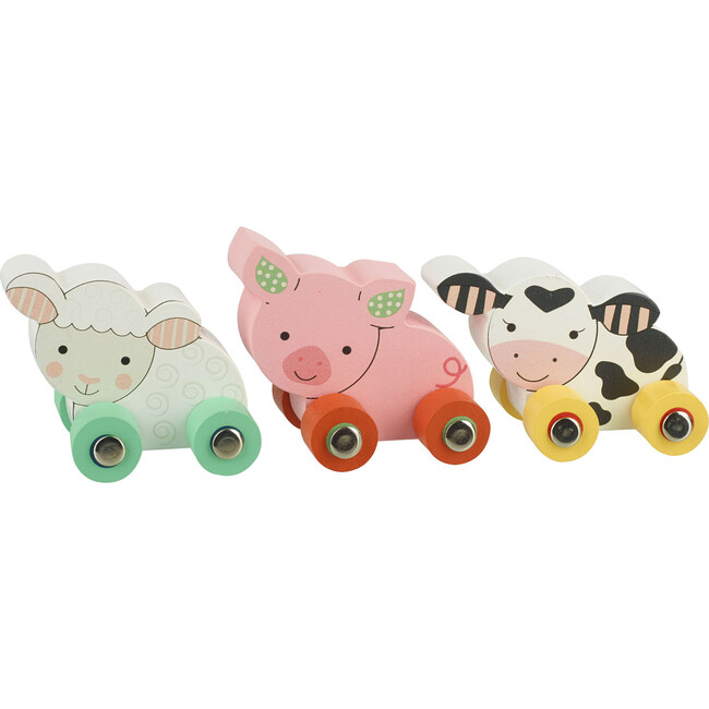 Orange Tree Toys: First Farm Animals - 3 Wooden Animals On Wheels