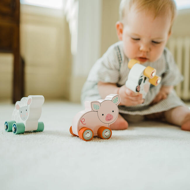 Orange Tree Toys: First Farm Animals - 3 Wooden Animals On Wheels - Play Kits - 2