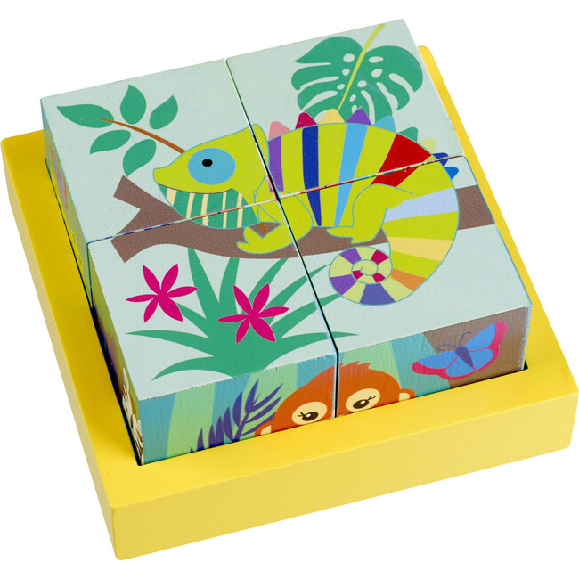 Orange Tree Toys: Jungle Animals - Four Blocks Puzzle - Wooden Puzzles - 4