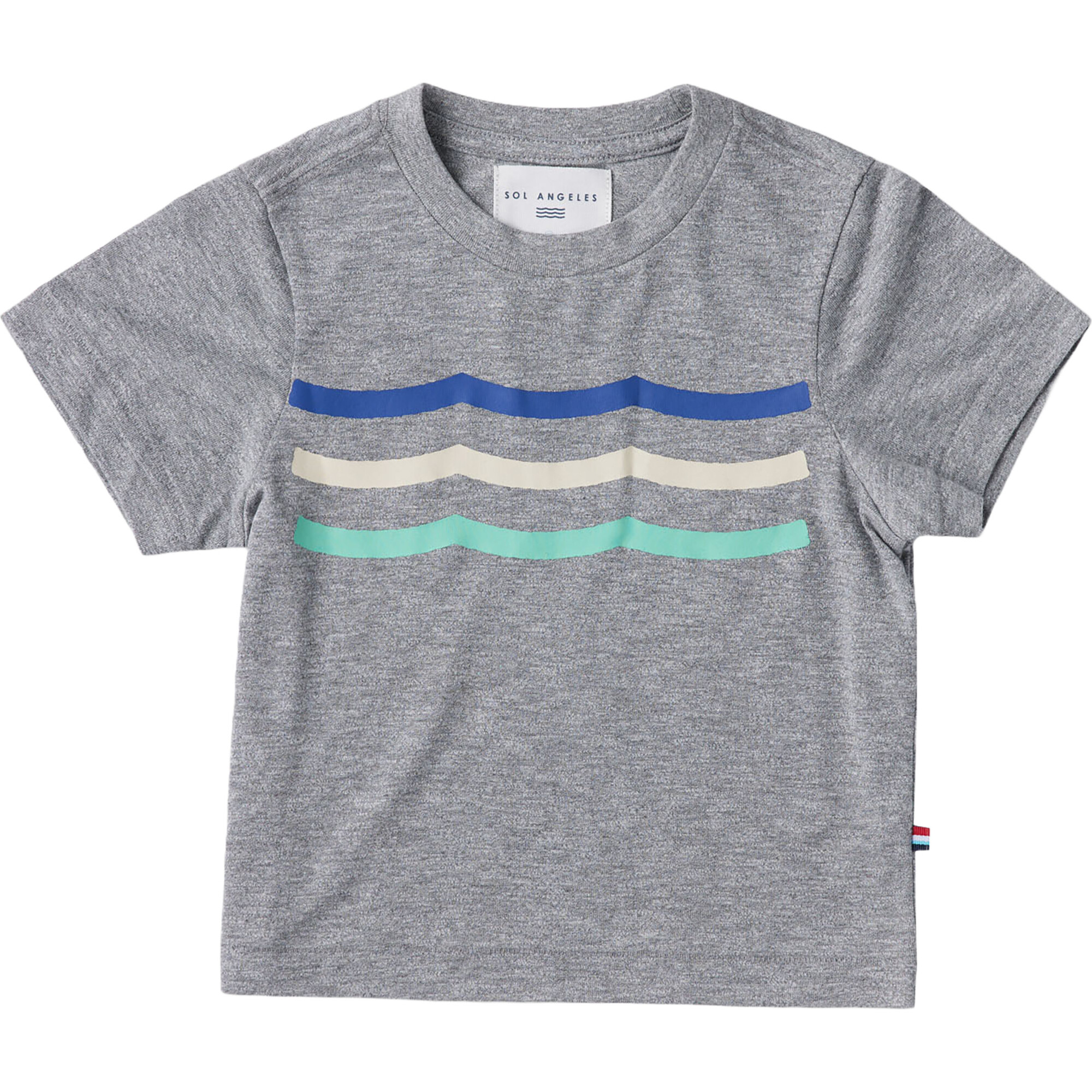 Boys Waves Round Neck Aiden Crew Tee, Grey - T-Shirts - 1
