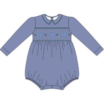 George Long Sleeve Flannel Bubble, Blue - Rompers - 1