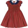 Angelica Short Sleeve Tartan Smocked Dress, Red - Dresses - 1 - thumbnail