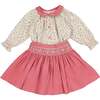 Marie Floral Print Smocked Corduroy Skirt & Blouse, Pink - Mixed Apparel Set - 1 - thumbnail