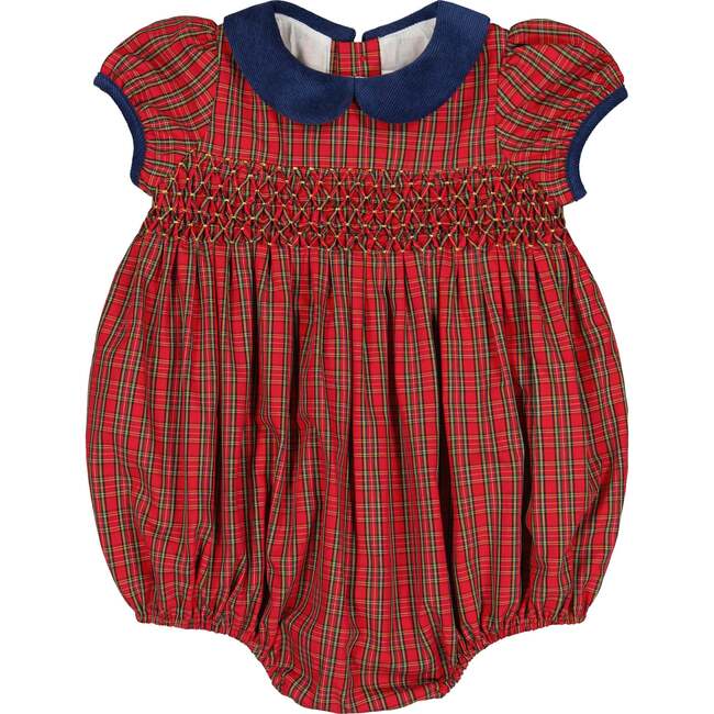 Angelica Short Sleeve Tartan Smocked Bubble, Red