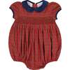 Angelica Short Sleeve Tartan Smocked Bubble, Red - Rompers - 1 - thumbnail