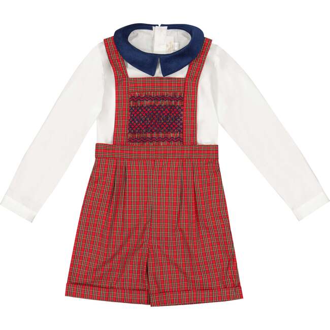 George Tartan Smocked Dungaree Shirt, Red