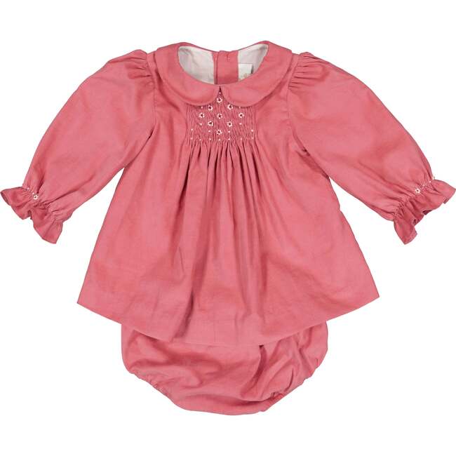 Angele Frilled Long Sleeve Corduroy Smocked Babyset, Pink