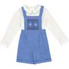 George Flannel Dungaree & Long Sleeve Shirt, Blue - Overalls - 1 - thumbnail