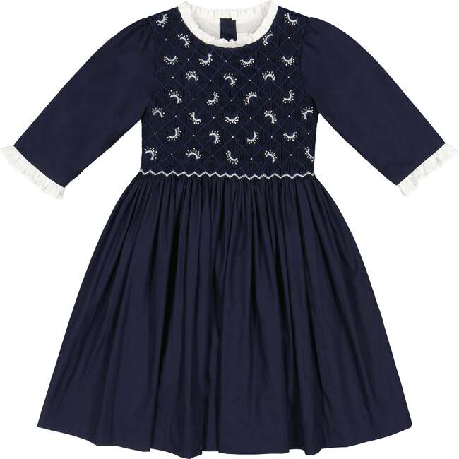 Luna Long Sleeve Smocked Dress, Navy