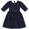 Luna Long Sleeve Smocked Dress, Navy - Dresses - 1 - thumbnail