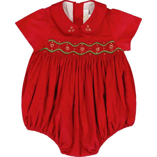 Stella Short Sleeve Corduroy Smocked Bubble, Red