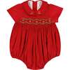 Stella Short Sleeve Corduroy Smocked Bubble, Red - Rompers - 1 - thumbnail