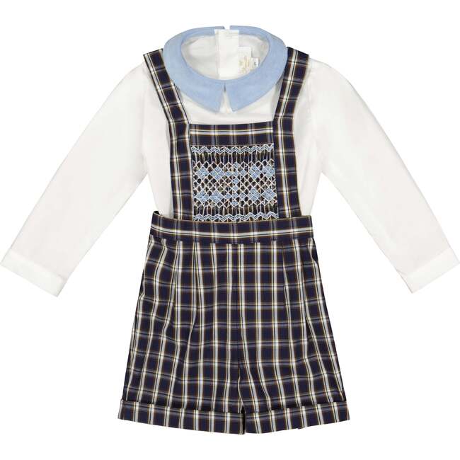 George Tartan Smocked Dungaree Shirt, Navy