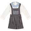 George Tartan Smocked Dungaree Shirt, Navy - Overalls - 1 - thumbnail