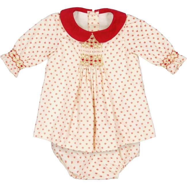 Olympe Holiday Long Sleeve Smocked Babyset, Red