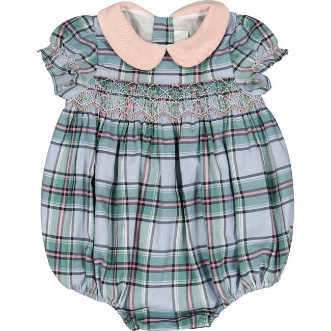 Sherazade Short Sleeve Tartan Bubble, Green & Pink - Rompers - 1