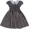 Angelica Short Sleeve Tartan Smocked Dress, Navy - Dresses - 1 - thumbnail