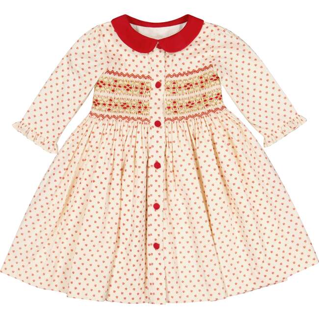 Olympe Holiday Long Sleeve Smocked Dress, Red - Dresses - 1