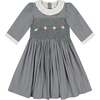 Heidi Winter Long Sleeve Smocked Dress, Grey - Dresses - 1 - thumbnail