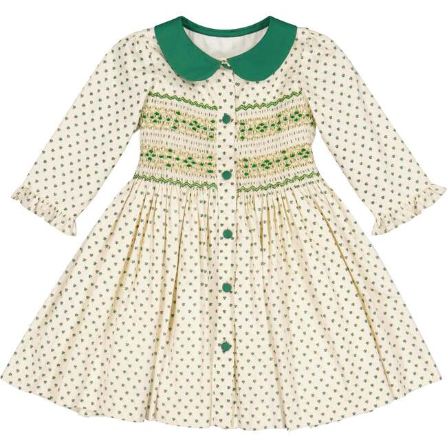 Olympe Holiday Long Sleeve Smocked Dress, Green - Dresses - 1