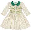 Olympe Holiday Long Sleeve Smocked Dress, Green - Dresses - 1 - thumbnail