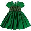 Stella Silk Taffetas Short Sleeve Smocked Dress, Green - Dresses - 1 - thumbnail