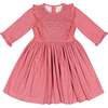 Angele Frilled Long Sleeve Corduroy Smocked Dress, Pink - Dresses - 1 - thumbnail